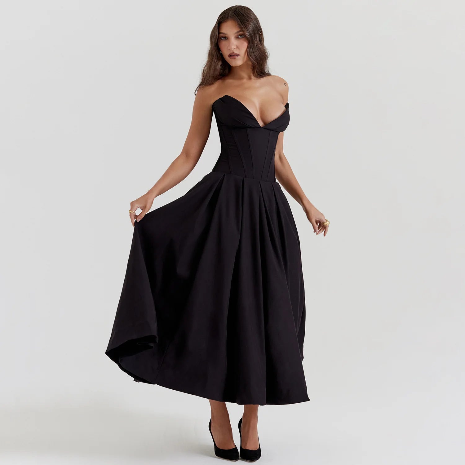 Backless V-neck High Waist Long Dress