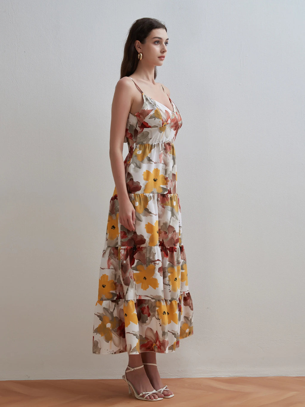 Women Summer Fashion Printed V-neck Dress Beach Style Sleeveless Halter Neck Tie-up Ruffled A-Line Dress Party Vacation Dresses