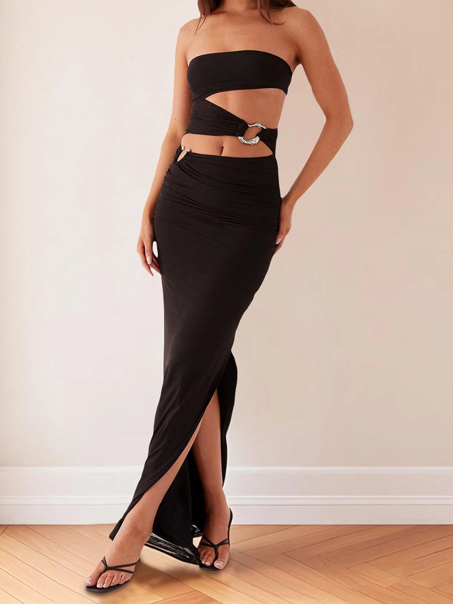 Elegant Off-Shoulder Maxi Dress with Chic Cut-Out Details and Vibrant Print Patterns Perfect for Summer Events and Parties