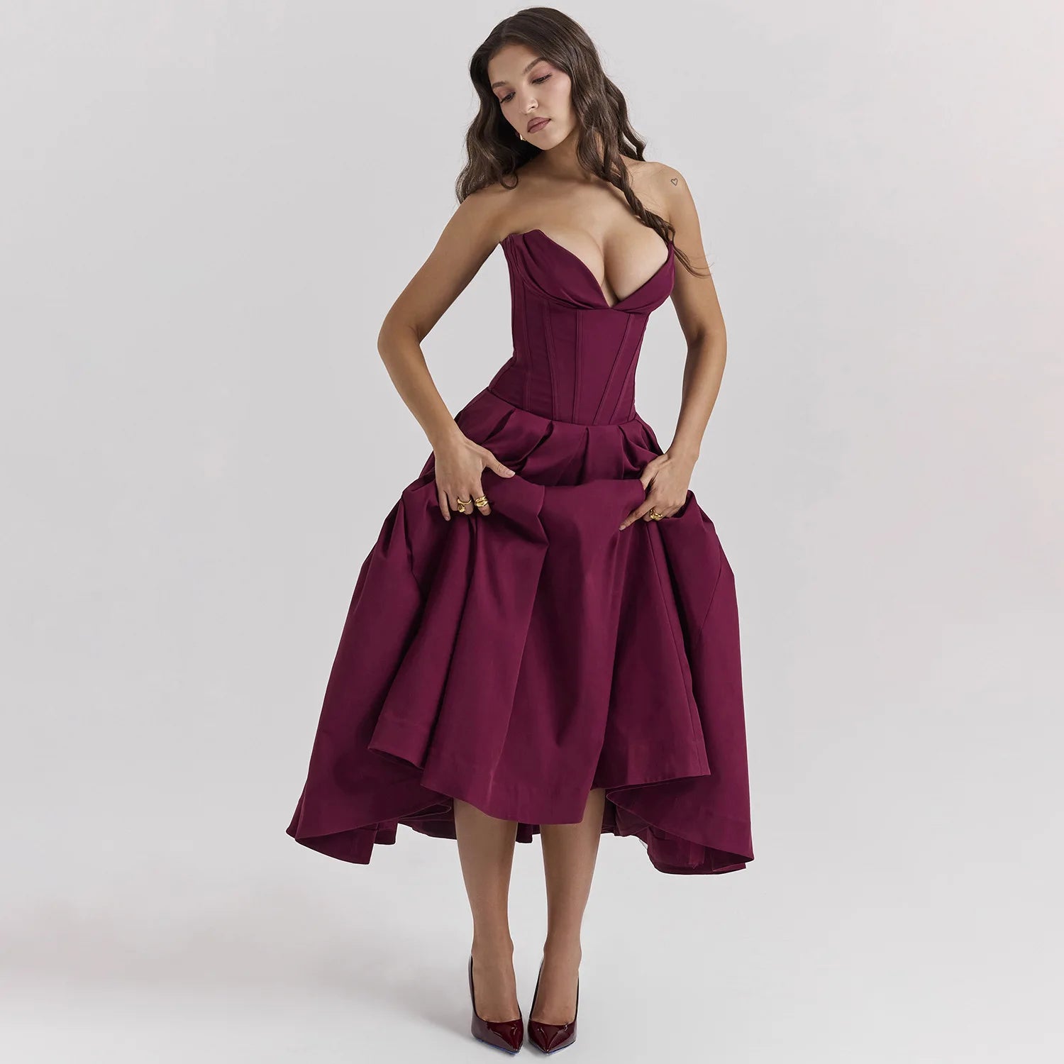 Backless V-neck High Waist Long Dress