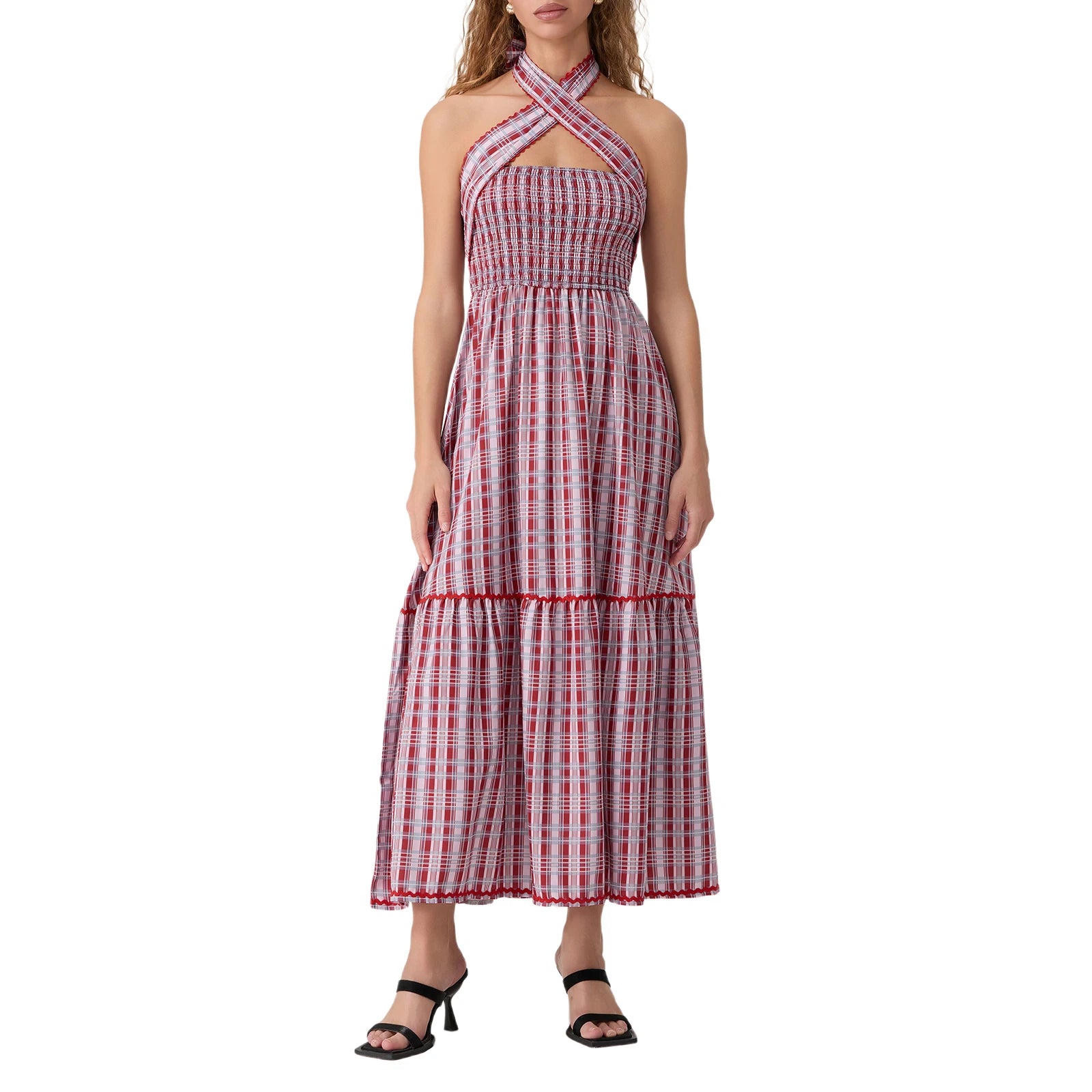Women's Sleeveless Halter Neck Maxi Dress with Open Back and Tropical Floral Print - Summer Beach Party Dress