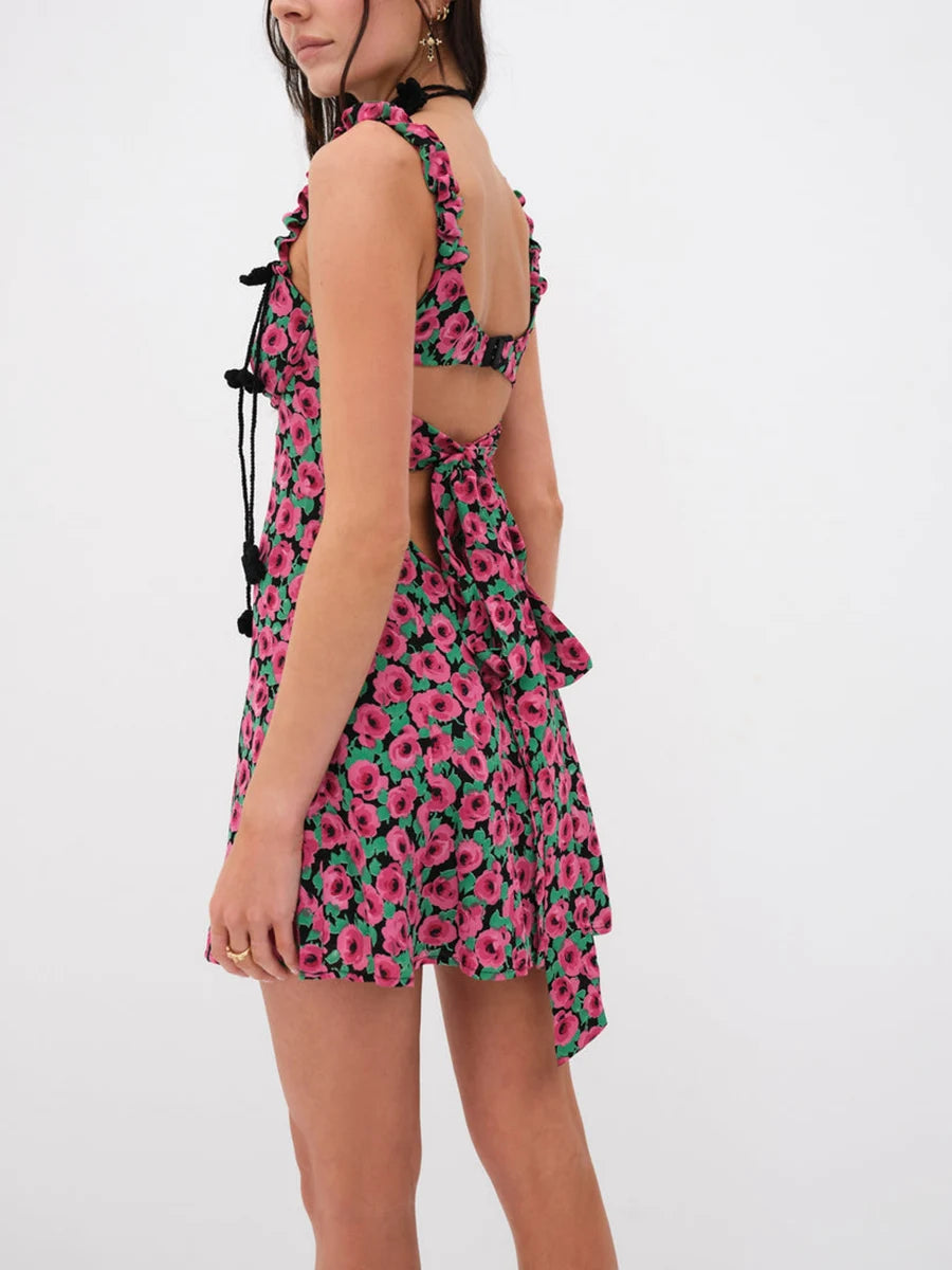 Cutout Floral Print A-Line Dress