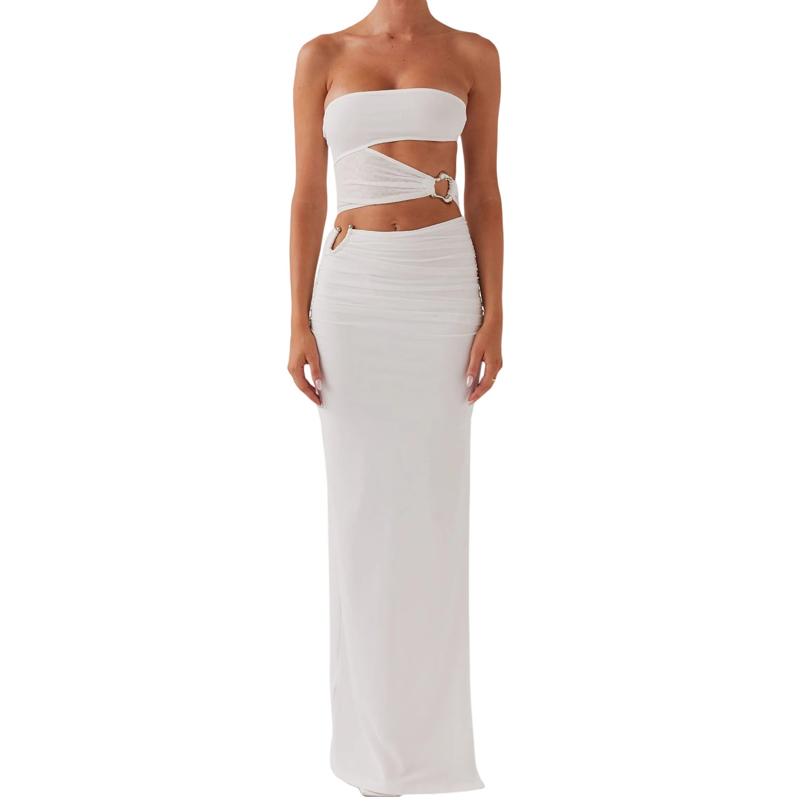 Elegant Off-Shoulder Maxi Dress with Chic Cut-Out Details and Vibrant Print Patterns Perfect for Summer Events and Parties