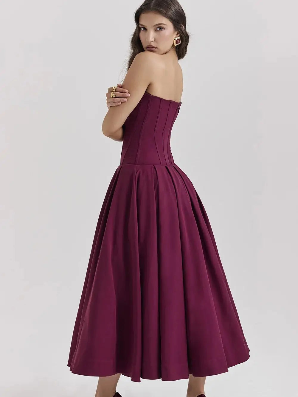 Backless V-neck High Waist Long Dress