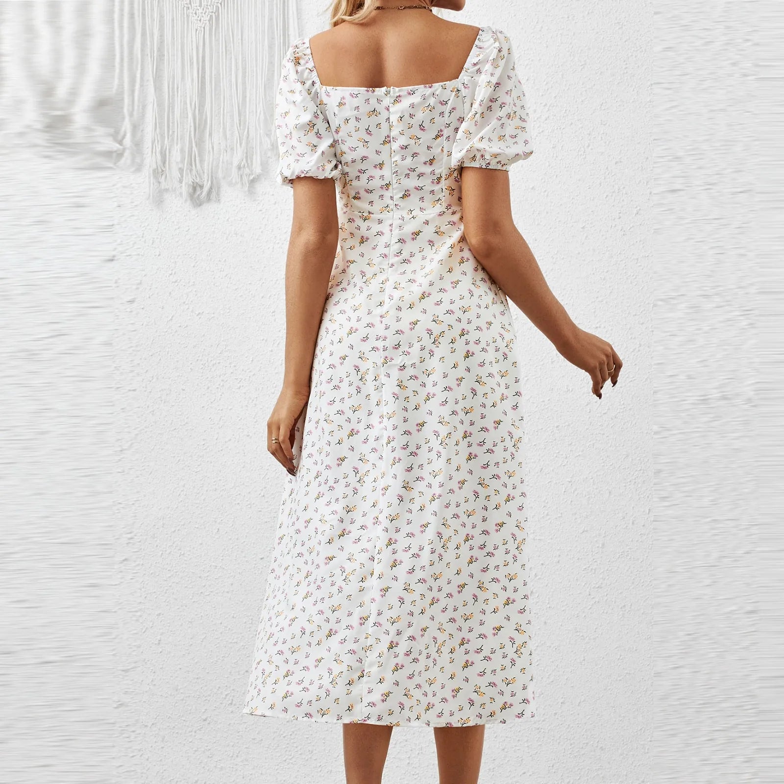 Floral Printed Square Neck Dresses