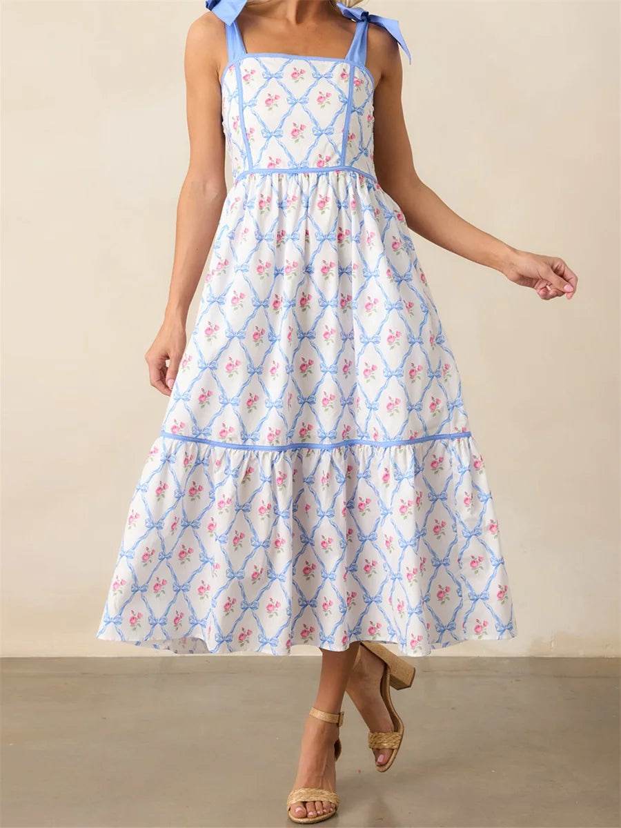 Women Elegant V-Neck Maxi Dress with Ruffle Sleeves and Belted Waist - Perfect for Summer Parties and Events