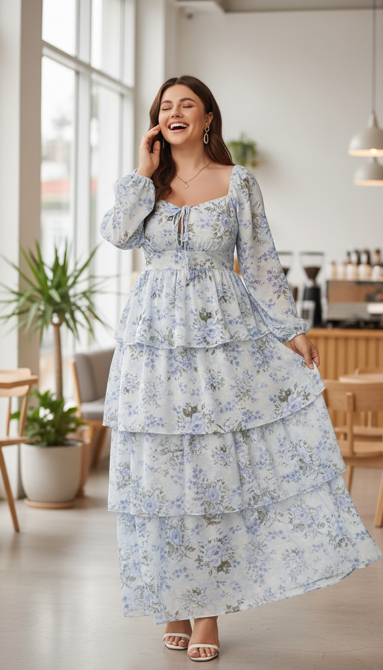 EYWOL Plus Size Smocked Floral Maxi Dress