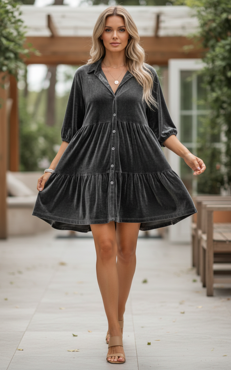 Melliflo Velvet Button Down Tunic Shirt