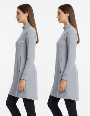 BALEAF Womens Sweatshirt Dress Winter Fleece Lined Dress Quarter Zip Cover Up Water Resistant Warm Outdoor with Pocket Frost Gray M