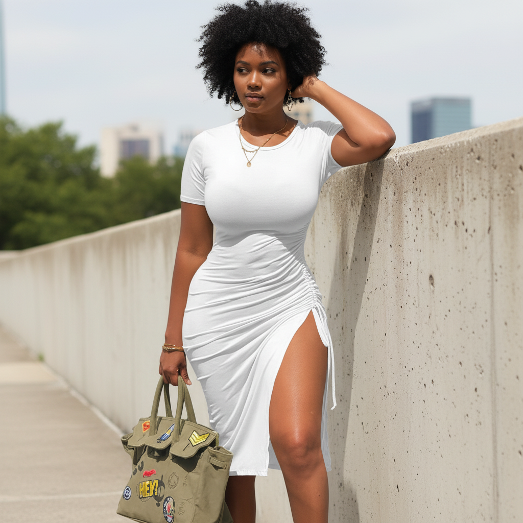Vamoitya Womens Sexy Summer Bodycon Dress Short Sleeve T Shirt Dress Drawstring Beach Dress