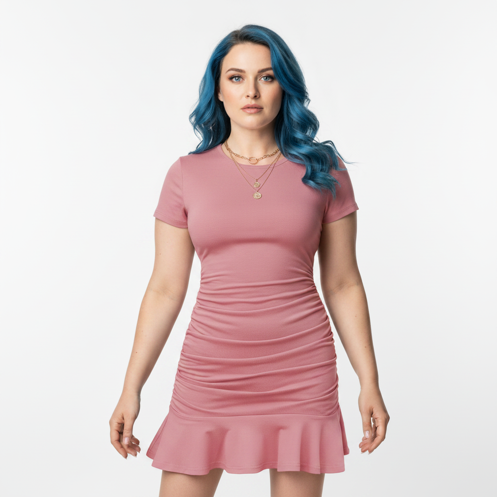 Byinns Womens Summer Sexy Bodycon Dress Short Sleeve Ruched Round Neck Ruffle Dress Cocktail Party Dresses