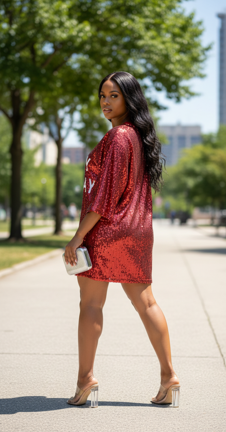 MOUSYA Its My Birthday Dress Women Sequin Party Outfit Shirt Sparkly Glitter Casual Sexy Nightclub Party T-Shirts Tops Dress Red