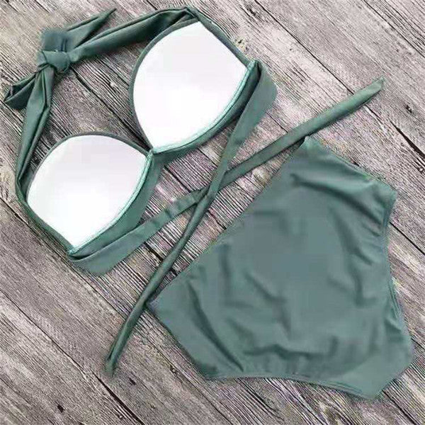 Solid Color High-Waisted Bikini Women's Swimsuit