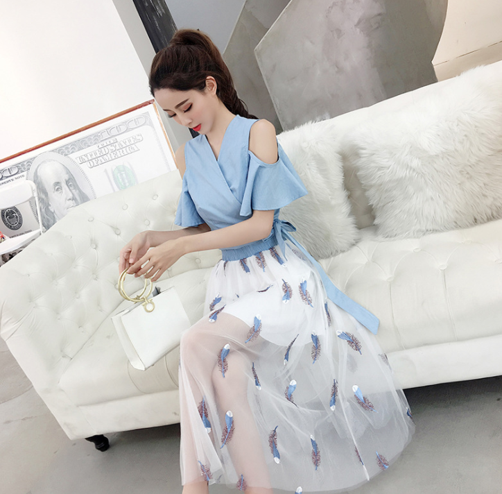 Embroidery Set with High-Waisted Tulle Skirt & Top