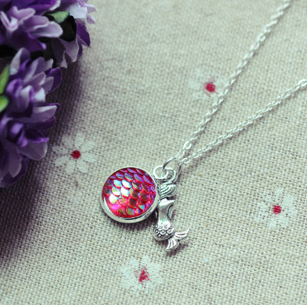 Fish Scale Gemstone Necklace with Flat Diamond Pendant