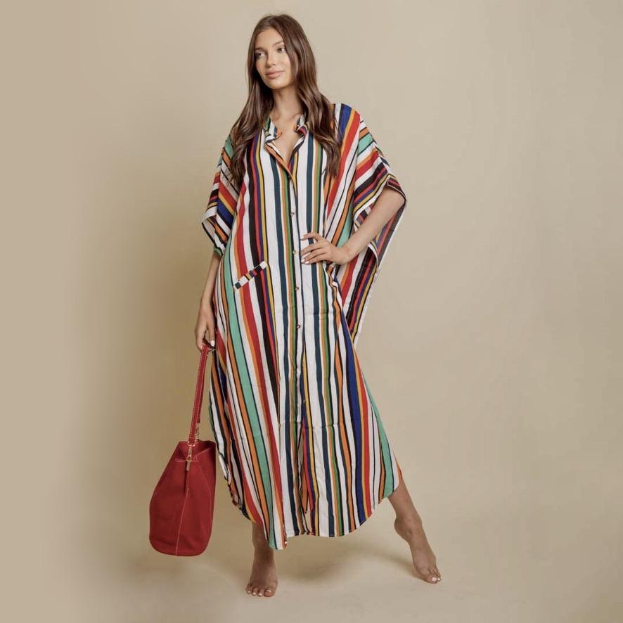 BUTTON-DOWN STRIPED MAXI DRESS TAKINMaXX