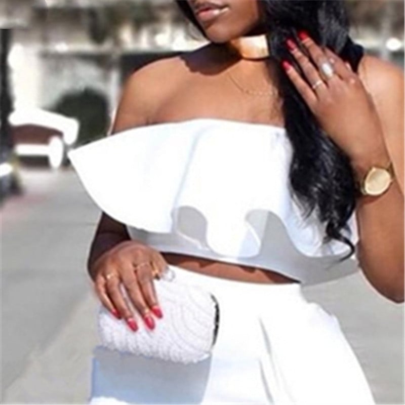 Women's Solid Color High Waisted Skirt and Top Set