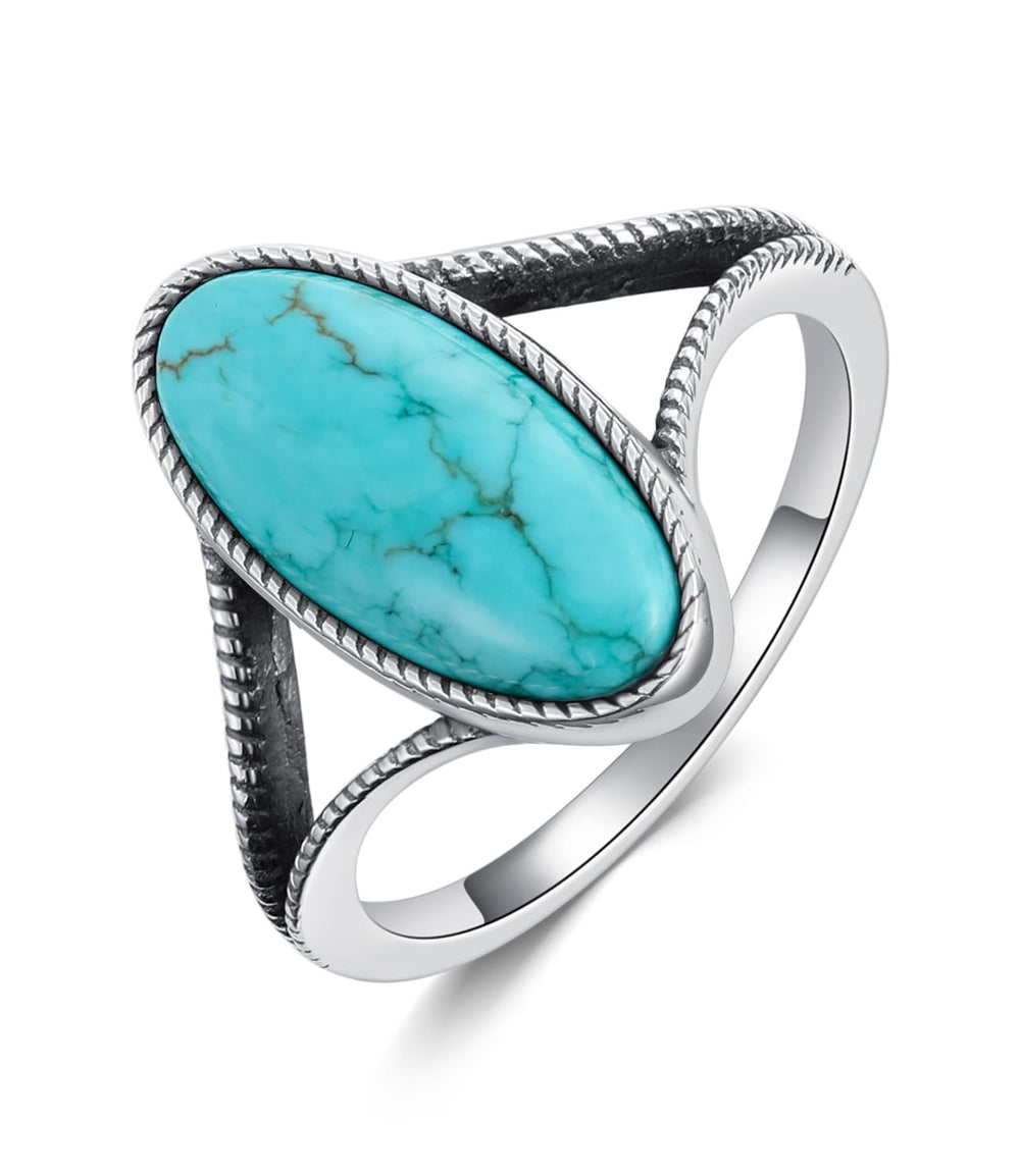 Oval Turquoise Ring – 925 Sterling Silver, Vintage Boho