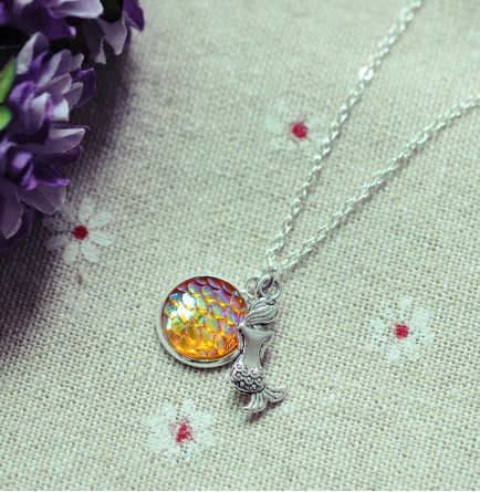 Fish Scale Gemstone Necklace with Flat Diamond Pendant