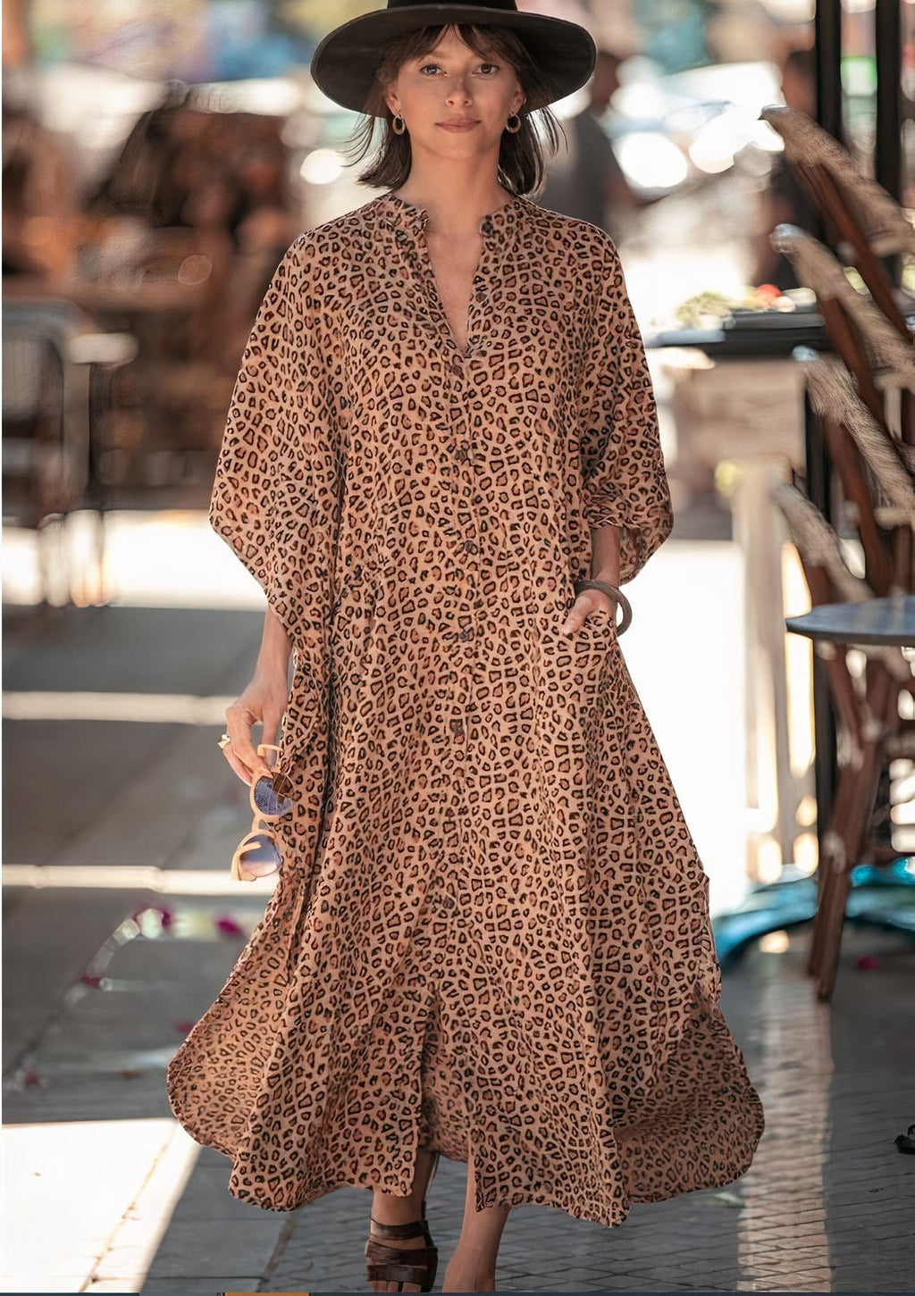 WIDE CHEETAH BUTTON-DOWN MAXI DRESS TAKINMaXX