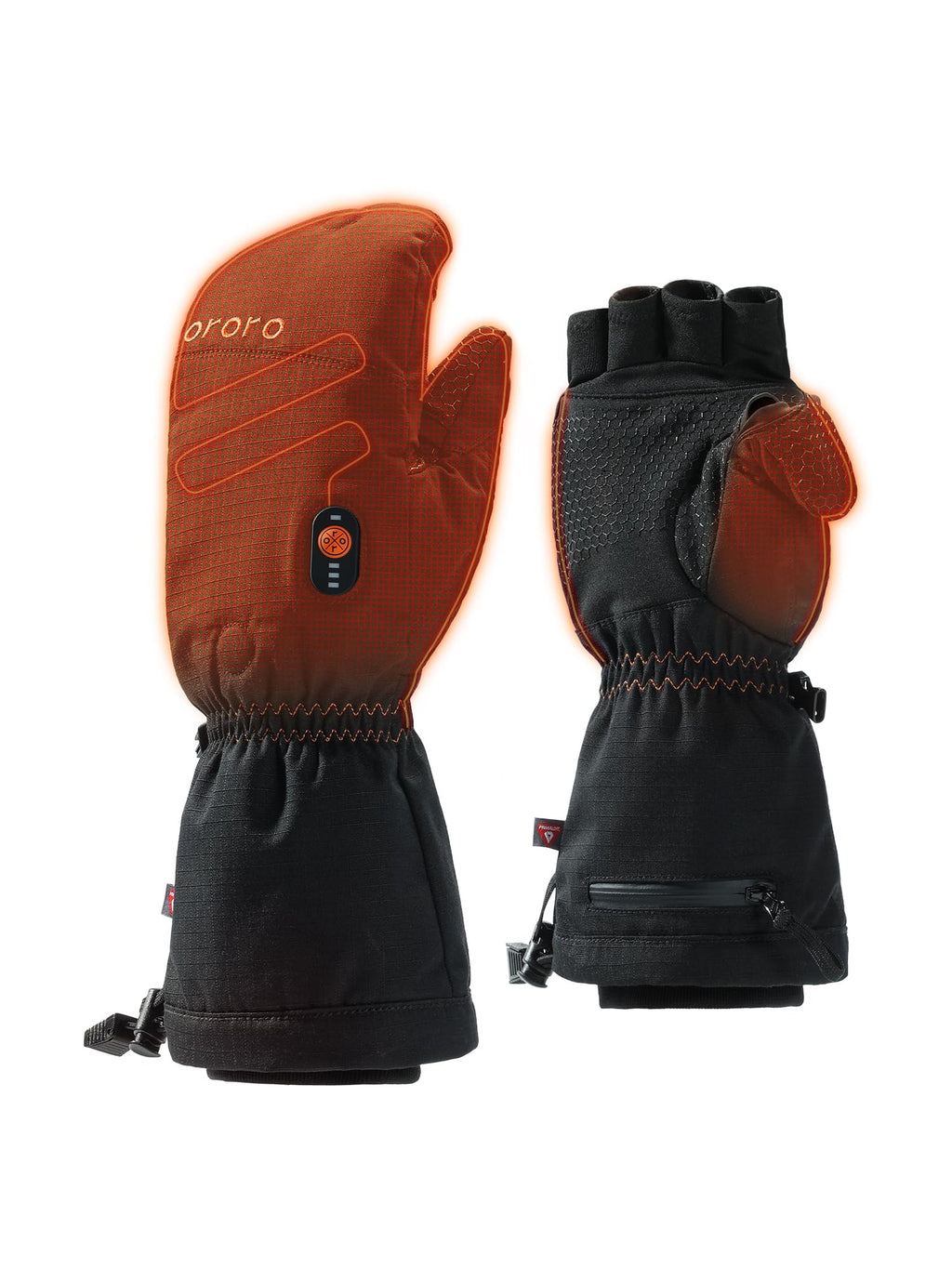 ORORO Heated Convertible Mittens Heated Flip Top Mittens with PrimaLoft Insulation Fingerless Heated Gloves for Men Women (Black M)