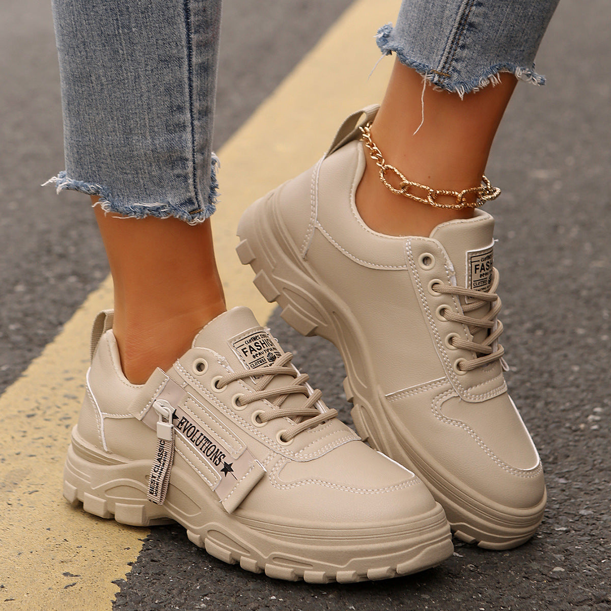 Lace-up Side-Zipper Sneakers