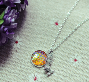 Fish Scale Gemstone Necklace with Flat Diamond Pendant