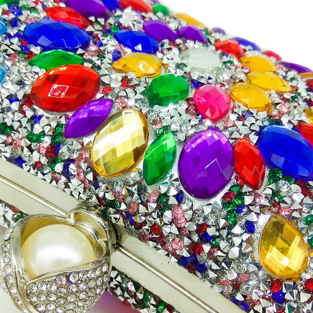 Multicolor Rhinestone Evening Clutch Pearl Purse