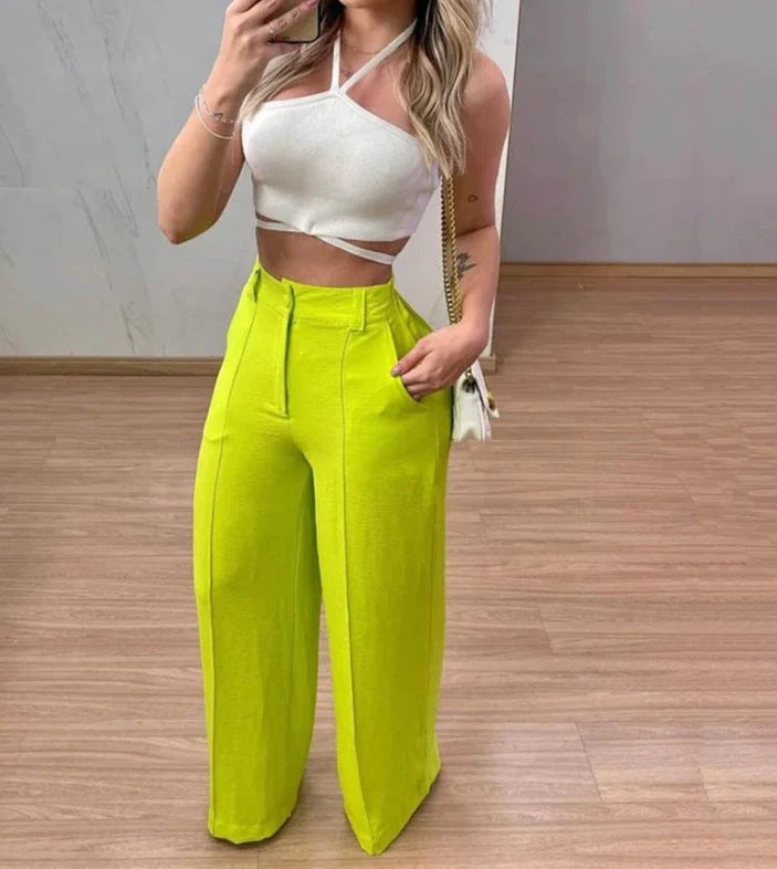 Fashionable Crop Top and High-Waisted Wide-Leg Pants