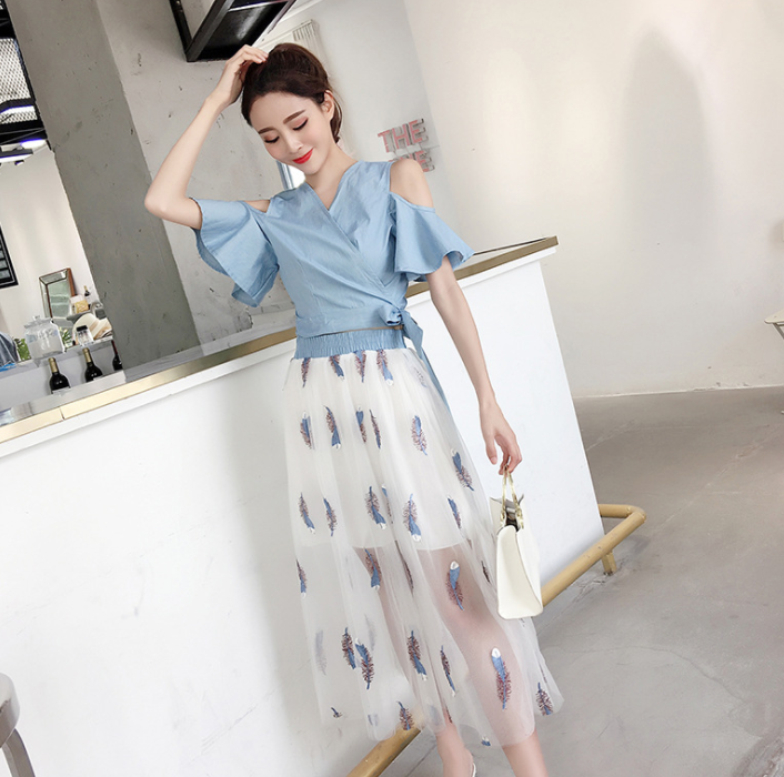 Embroidery Set with High-Waisted Tulle Skirt & Top