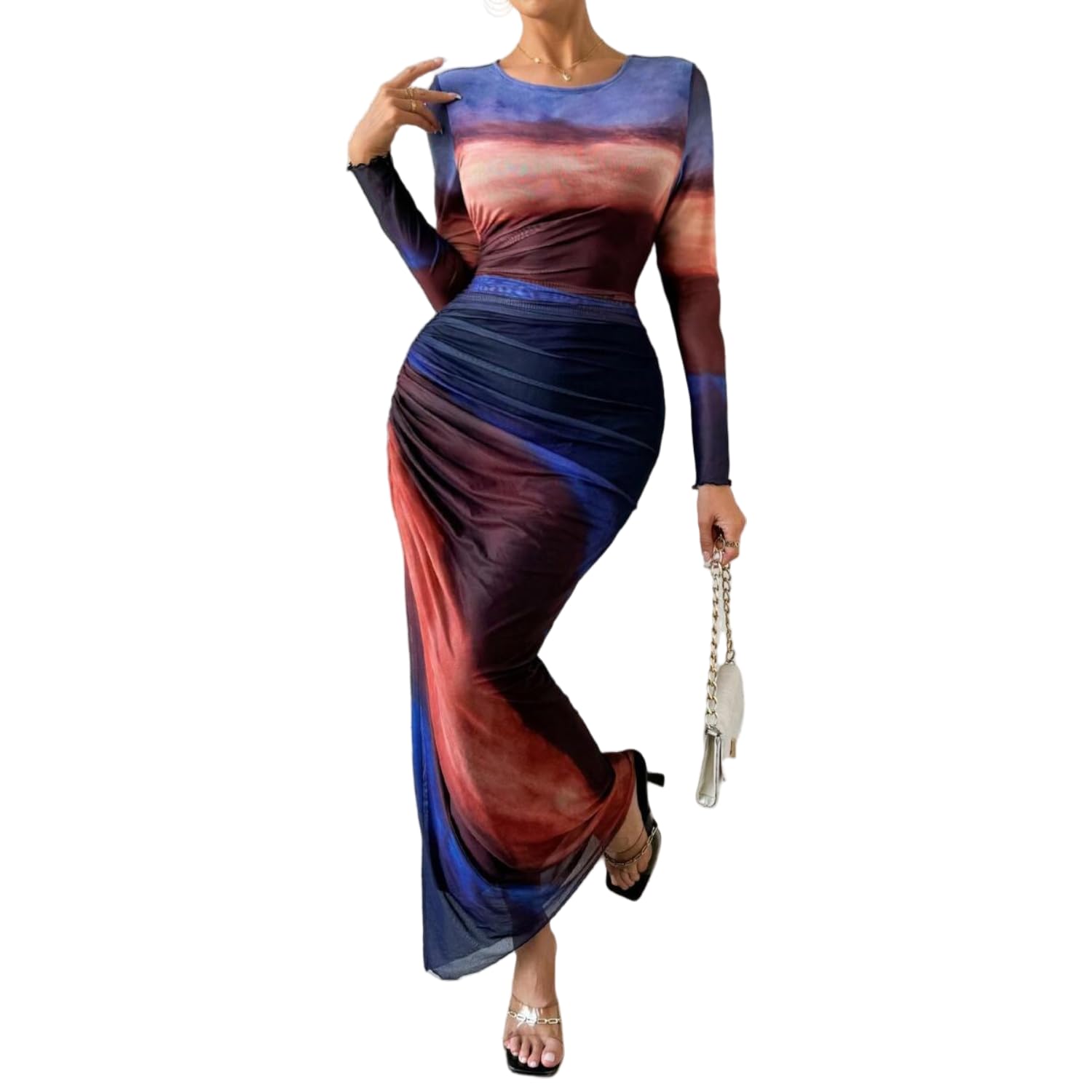 Tie Dye Mesh Bodycon Maxi Dress TAKINMaXX