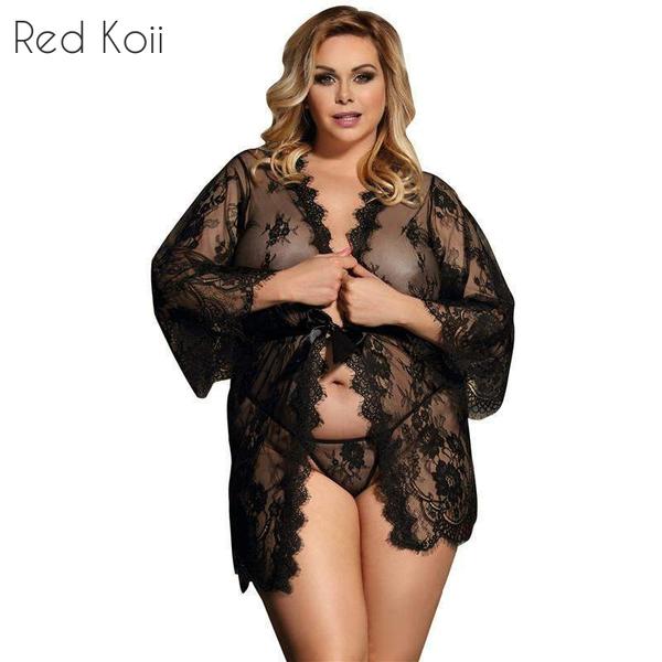 Sheer Lace Robe – Nightwear in Black, White, Red or Blue