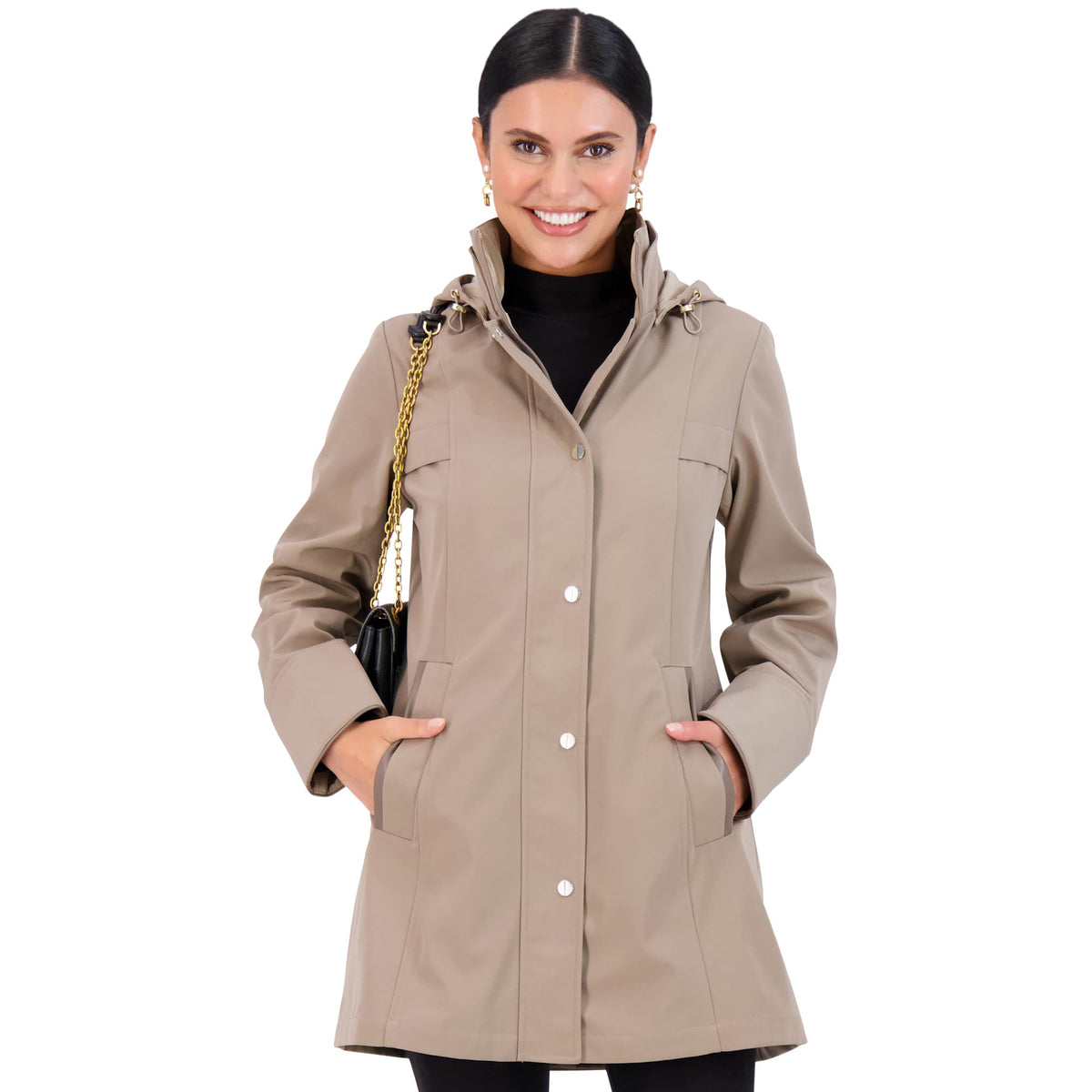 Long Hooded Coat with Removable Hood – Two-Tone, Desert Stone