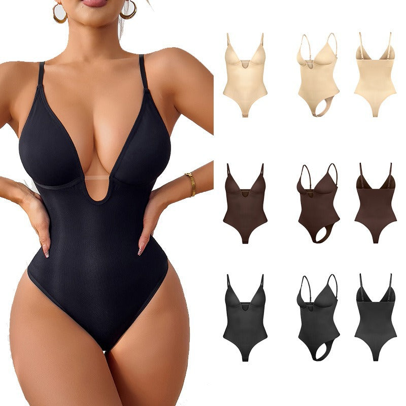 Deep V Shapewear Bodysuit – Tummy Control and Hip Lift