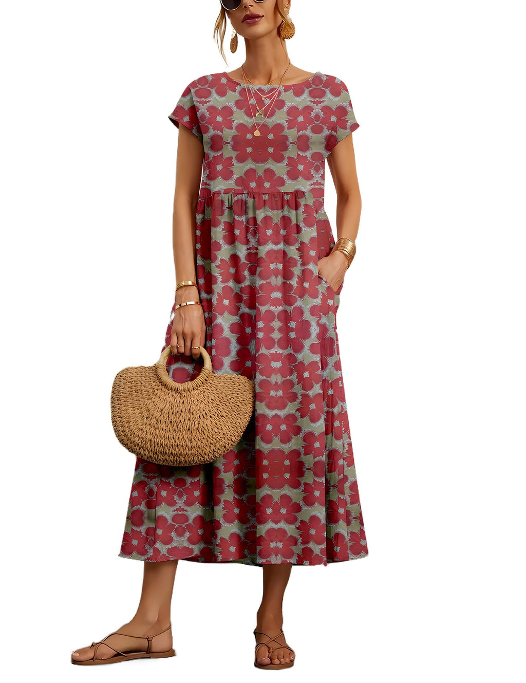 Samantha Boho Midi Dress – Flowy Feminine Casual Dress with Pockets TAKINMaXX