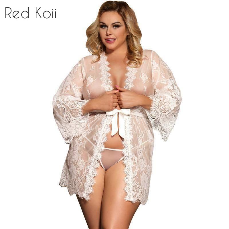 Sheer Lace Robe – Nightwear in Black, White, Red or Blue