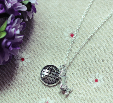 Fish Scale Gemstone Necklace with Flat Diamond Pendant
