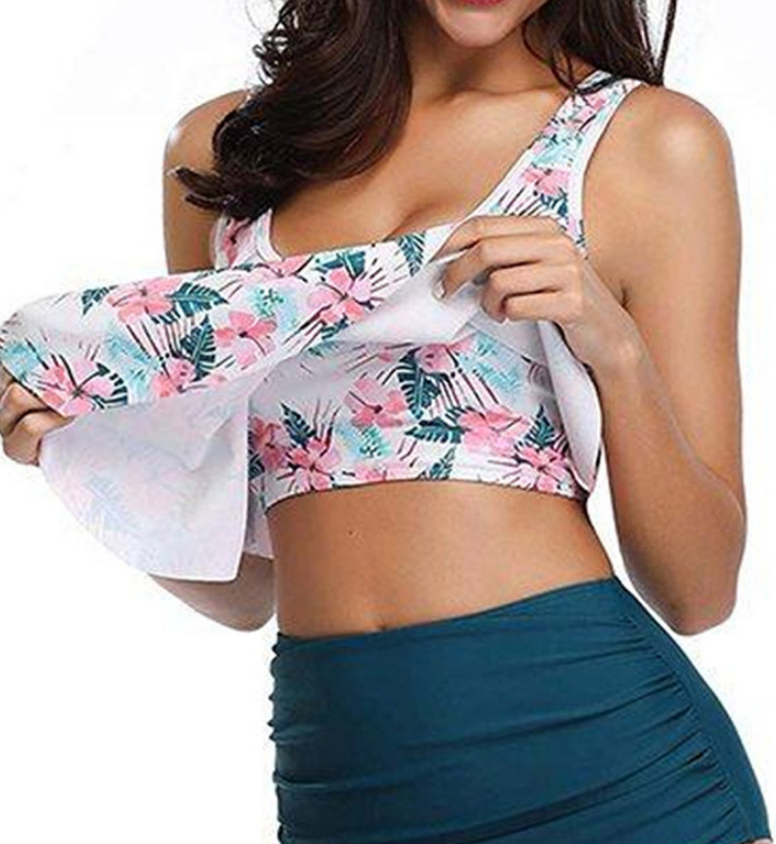 Floral Ruffled High-Waisted Bikini Swimsuit
