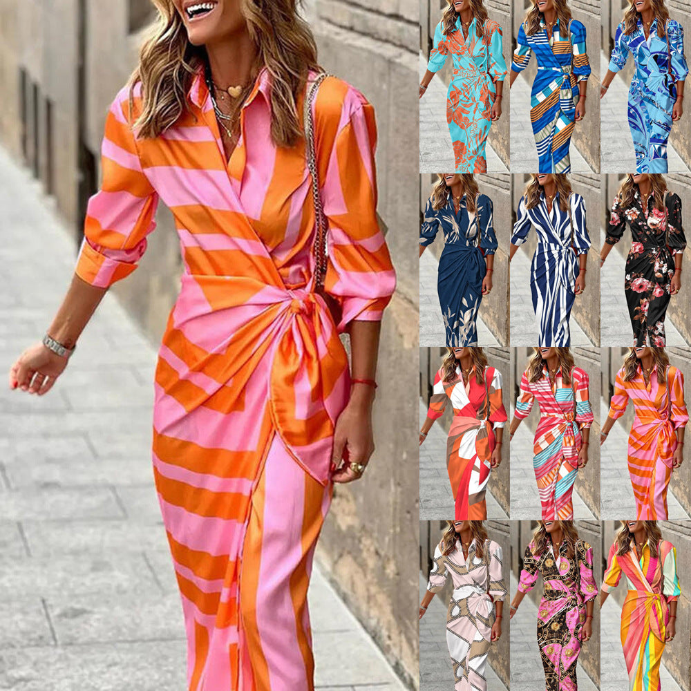 2023 Fashion Women's Long Sleeve V-Neck Printed Dress