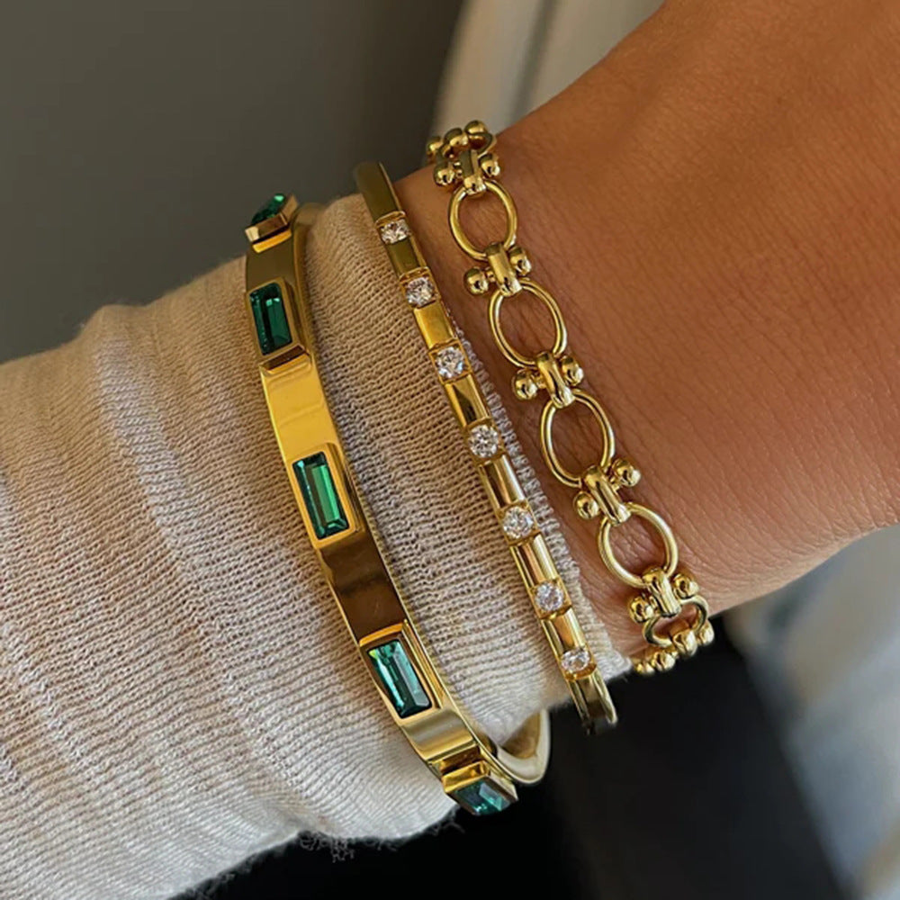 Gold-plated Stainless Bracelets With Zirconia