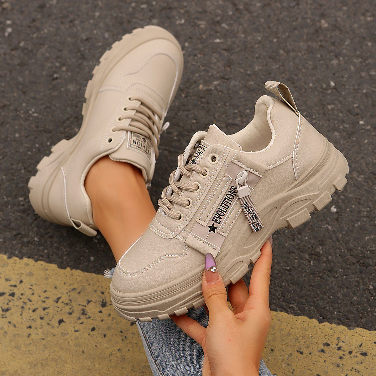 Lace-up Side-Zipper Sneakers
