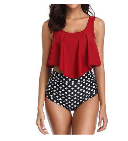 Floral Ruffled High-Waisted Bikini Swimsuit