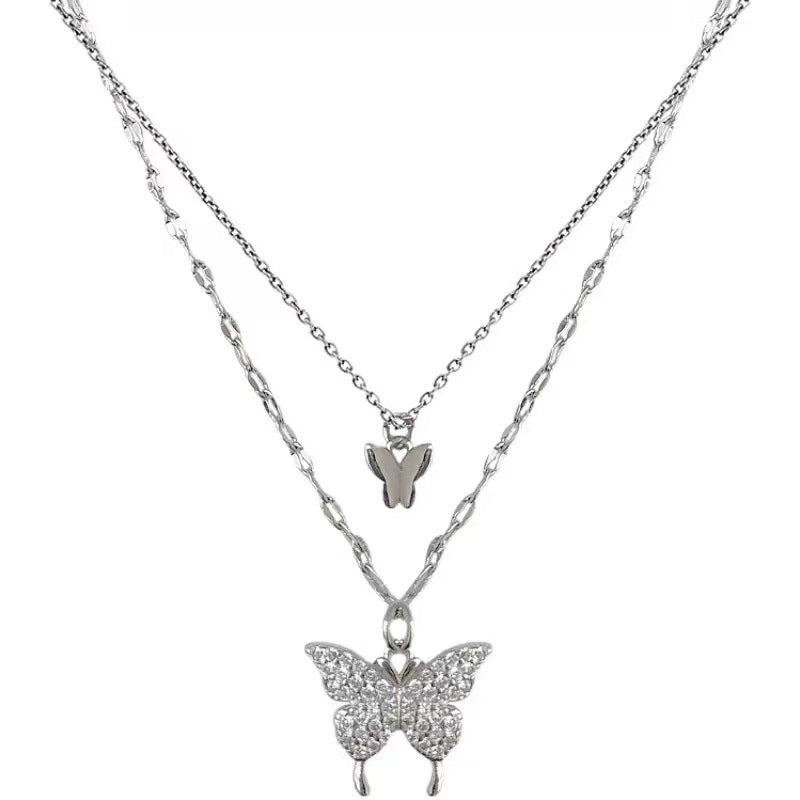 Flash Diamond Butterfly Double Layer Necklace for Women