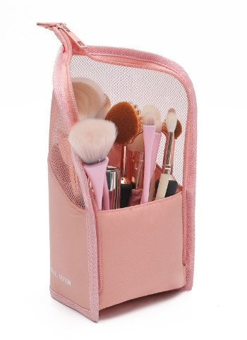 Travel Makeup Brush Bag with Zipper Organizer Pouch