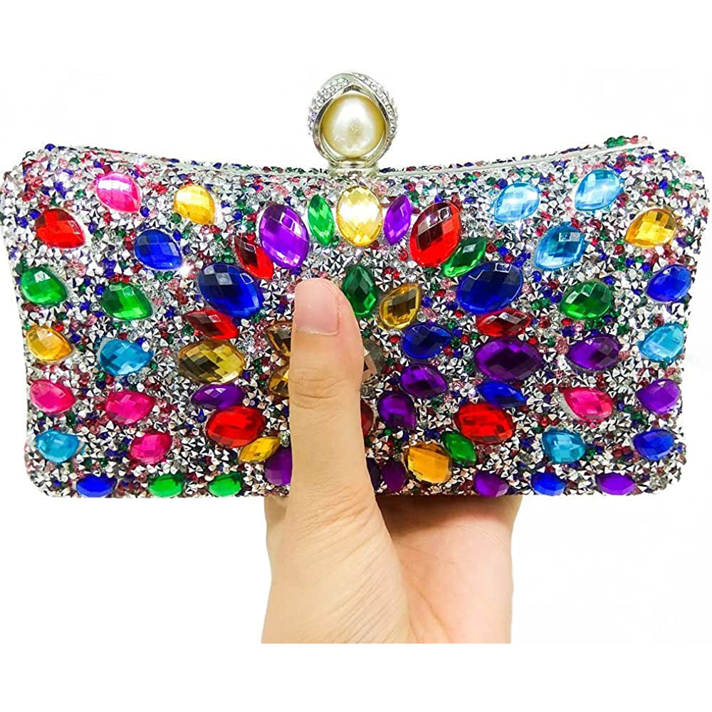 Multicolor Rhinestone Evening Clutch Pearl Purse