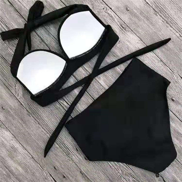 Solid Color High-Waisted Bikini Women's Swimsuit