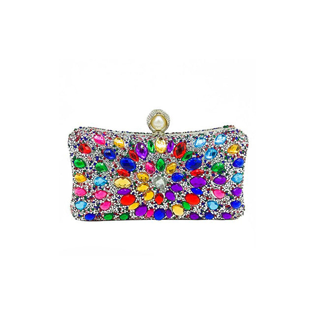 Multicolor Rhinestone Evening Clutch Pearl Purse