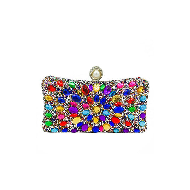 Multicolor Rhinestone Evening Clutch Pearl Purse