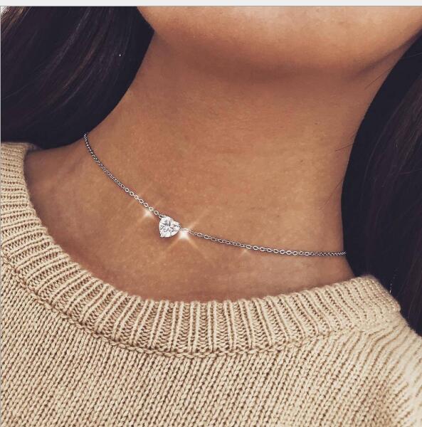 Zircon Heart Necklace with Love Design