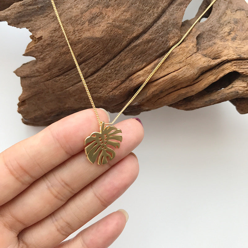 Korean S925 Silver Gold Monstera Layered Necklace